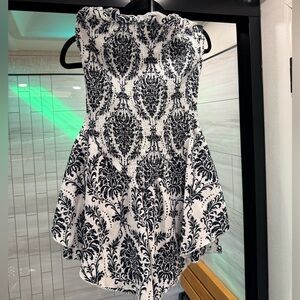 Black and White Patterned Strapless Dress
